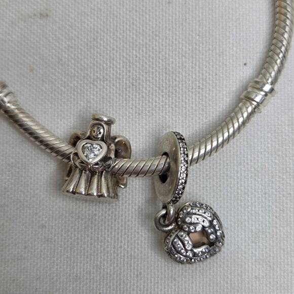 Charm for Bracelet, Angel Praying Heart Charm, 100% Genuine  Sterling Silver Pandora Charm Bracelet W/ Angel CZ Charm & CZ Heart Charm
